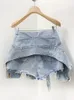 Damen-Shorts DEAT Fashion Denim Patchwork Unregelmäßige hohe Taille Burr Distressed Fake 2 Stück Blau Frühling 2023 7E7052 230220