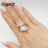 Alyans WT-R461 WKT Malzeme 18K Gerçek Altın Kaplama Doğal Beyaz Druzy Kuvars Yüzük Kadınlar Moda Modaya Düzenli Enerji Geode Agate Stone