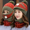 Gorros Beanie/Gorras de calavera Gorro de invierno para mujer Ciclismo Protección auditiva Lana Cálida Mascarilla de tres piezas Gorro de punto Gorro/Calavera