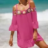 2023 été maillots de bain cover-up bikini protection solaire vêtements main crochet dentelle stcy2131 femmes une épaule décontracté bord de mer vacances short robe