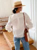 Women's Blouses Cotton Loose Lace V-neck Elegant Chic Blouse Shirt White Spring Women Long Sleeve Hollow Out Boho Sexy Ladies Top 2023