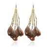 Brincos dangle Boho Chain Long Chain Brown Feather Fingled Tassel para mulheres boêmios de jóias étnicas D'Oreille Pingente Brincos