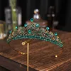 Tiaras barock vintage guldfärg grön kristall blad brud tiaras brons svart strass