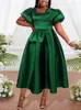 Sukienki swobodne retro zielona sukienka na studniówkę elegancka kwadratowa szyja plisowana lśniona lśniona suknia balowa