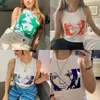 Serbatoi da donna 2023 Canotte a costine estive Sexy Crop Vest Fashion Harajuku Coreano femminile lavorato a maglia bianco blu da donna Slim Fit stampato