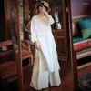 Casual Dresses Johnature Women White Linen Vintage O-Neck Long Sleeve Robes 2023 Summer Patchwork High Quality Female Loose