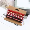 Charm Armband 4st/Set Red Armband Bangle Set For Woman Wood Bead Black Rope Leather Justerbara armbandsmycken Present Parti