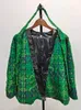 Женские свитера EWQ вязаные лоскутные турки Top Top Tweed Jackets Женщины зимние весенние пальто с длинным рукавом Pu Кожа V Nece Green Overdwear 16y3430 230223