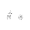 Hoop Earrings Self Piercing Hoops S925 Sterling Silver Snowflake Deer Art Small Fresh For Women