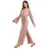 Etnische kleding Abayas voor vrouwen Caftan Abaya Dubai Kaftan Long Maxi geplooide wide been jumpsuit moslim hijab jurk Turkse islamitisch