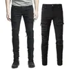Rip Black Denim Jeans Whisking Damage Bleach Washed Usé Slim Fit Plus Size 38264Y