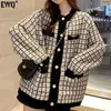 Women's Sweaters EWQ Autumn Spring Sweater Coat Retro Shirt Check Long Sleeve Single Breasted Plaid Loose Knit Cardigan Ladies QB321 230223