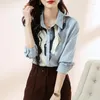 Women's Blouses Fashion Printing Long Sleeve Tops Elegant Office Lady Chiffon Shirts vrouwelijke Koreaanse stijl Kleding Knop Loose Women Blouse