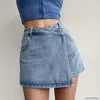 Women's Shorts High waist denim shorts women jeans 2023 summer blue green design y2k aesthetic thin skirt pants trousers 230222