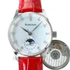 Paar Watch Moon Fase 2824 Automatische beweging Diamantschaal wijzerplaat 34 mm vrouwelijke lederen band 40 mm stalen horlogeband heren polshorloge