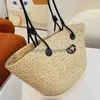 Bolsa Palha Simples Tricô Crochê Bordado Bolsa Casual Aberta Compartimento Interior Duas Alças Finas Couro Floral Moda Bolsa Feminina 48/23