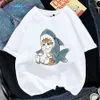 Damen T-Shirt Kawaii Katze Hai Frauen Print Lustiges T-Shirt Mädchen Tier Y2K Mode 90er Jahre Print Tops T Gril Schwarz Weiß Kleidung Drop Ship 022223H