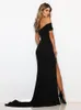 Party Dresses Sexy Black Red Off Shoulder Bridesmaid Tight Packet Hips Slash Neck High Slit Wedding Prom Long Backless Dress Summer 230221