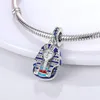 925 sterline d'argento New Fashion Charm piramide egizia amuleto blu, amuleto protettivo in argento 925, perline Fatima, adatto per bracciale a catena fai da te