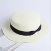 Wide Brim Hats Lady Boater Sun Caps Ribbon Round Flat Top Straw Fedora Panama Hat Summer For Women Snapback Gorras HatsWide