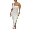 Vestidos casuales Xingqing 2023 Mujeres Vestido largo Sexy Damas Un hombro sin espalda Slim Fit Fiesta Noche Color Sólido Slit Bodycon