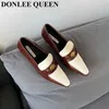 2023 NYA BRAND SQUARE TOE MED HEELS PUMPAR Kvinnor Skor Fashion Mixed Color Elegant Dress British Style Loafers Spring Mujer 0220