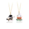 Pendant Necklaces WANGAIYAO Fashion Personality Cartoon Pumpkin Skull Necklace Alloy Drop Oil Double Chain Halloween Clavicle Ne