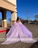 Vestidos de fiesta Princesa Purple Off the Shoulder Ball Bask Quinceanera Dress Boaded Birthday Prom For Girl Bow Lace hacia atrás Graduación 230221