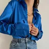 Women's Blouses Shirts Elegant Satin Shirts Women Fashion Tops 2023 Spring Solid Long Sleeve Blouses Vintage Purple Casual Loose Buttons Clothes 18913 230222