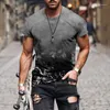 Mäns T-skjortor Svartvitt rutnät 3D-tryckning Casual Trend T-shirt Mäns kortärmad O-Neck-skjorta grå Högdefinitionsmönster