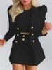 Two Piece Dress Female Suit Long Sleeve Top Mini Skirt Slim Fit Solid Color Fashion Office Work Clothes 230222