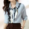 Women's Blouses Fashion Printing Long Sleeve Tops Elegant Office Lady Chiffon Shirts vrouwelijke Koreaanse stijl Kleding Knop Loose Women Blouse