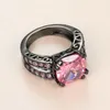 Wedding Rings Vintage Female Pink Crystal Stone Ring Classic 14KT Black Gold For Women Cute Bride Square Zircon Engagement
