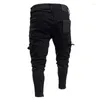 Męskie spodnie Mężczyźni 2023 Modna czarna dżinsowa dżins chuda motocyklista zniszczony strzępiony szczupły ładunek kieszonkowy Pencil plus size S-3xl spodni
