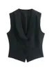 Deux pièces robe TRAF femmes solide Blazer gilet jupes ensembles femme élégant simple boutonnage vestes mi-mollet poches jupe hauts sans manches 230222