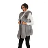 여자 조끼는 허리에 레이디 활 장식을위한 연한 회색 진짜 모피 조끼 조절 가능한 크기 겨울 캐주얼 스타일 재킷을 조절할 수 있습니다.