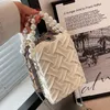 Akşam çantaları marka örgülü küçük kare çanta, kadınlar için inci kolu lüks partisi cuth cüzdanlar pilili telefon crossbody ve purseevening