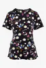 Women's TShirt Scrub Top With Pockets VNeck Print Uniforms Nurse Tops For Short Sleeve Blouse Ladies Overalls A50 230222