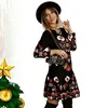 Casual Dresses Long Sleeve Christmas Dress 2023 O Neck Mini Women Slim A-Line Printed Festival Clothing Autumn Femme Robe