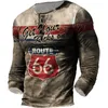 Mens TShirts Vintage T Shirt Long Sleeve Cotton Top Tees USA Route 66 Letter Graphic 3D Print TShirt Fall Oversized Loose Clothing 5XL 230222