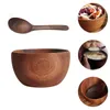 Bowls Bowl Wooden Salad Wood Set Serving Mixing Rice Ramen Spoon Fruit Pasta Soup Vintage Appetizer Handcrafted Round