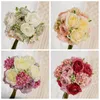 Decorative Flowers Artificial Silk Rose Bouquet Hydrangea Peony Vintage Bride Holding Fake Flower Home Wedding Decoration