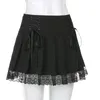 Skirts Y2k Women Fairycore Lace Trim High Waist Mini Goth Black Gothic Bandage A-line Short For Summer Streetwear Vinatge