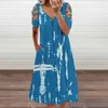 Casual Dresses Womens Fashion Print V Neck Kort ärmband