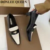 2023 NYA BRAND SQUARE TOE MED HEELS PUMPAR Kvinnor Skor Fashion Mixed Color Elegant Dress British Style Loafers Spring Mujer 0220