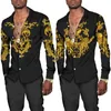 Camisas casuais masculinas Golden Lion Pattern Estampa 3D Camisas masculinas Manga comprida Colar aberto com botão Tops Moda Estilo barroco Roupas streetwear masculinas 230222