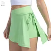 Women's Shorts Yushuhua Fake 2 Pieces Run Casual Ladies Side slit Straps Tennis Culottes Lncluded Short Leggings Women Gym Yoga Skirt 230222