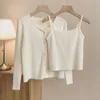 Women's Sweaters Casual Sling Camisole Knitted Cardigan Jacket Women Korean Fashion Basic Vestlong Sleeve Top Solid 2 Piece Set Sweater Oversize 230222