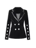 Kvinnors kostymer kvinnor blazer kappa modedesigner dubbelbr￶st diamanter knappar sammet jacka fast f￤rg smal kostym