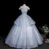 Feestjurken lichtblauw glanzende quinceanera van de schouder kanten bloemen tule ball jurk vloerlengte elegant vestido de baile 230221